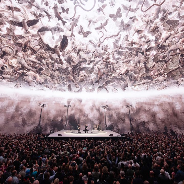 Visualization ofEs Devlin's "Nevada Ark" see behind the Irish rock band U2 inside the Sphere in Las Vegas.