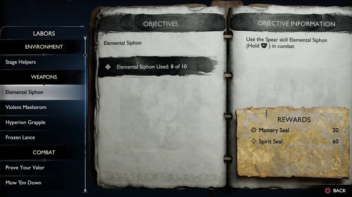 A menu showing different objectives in God of War: Ragnarok Valhalla.