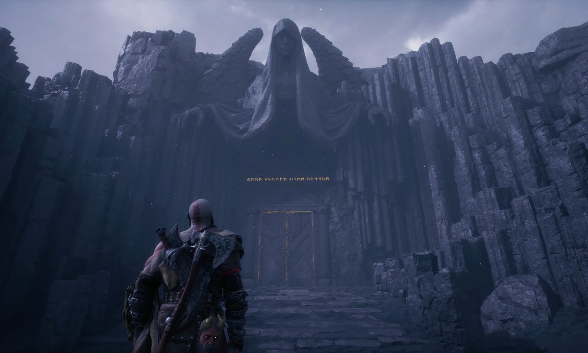 Kratos outside the gates of Valhalla.