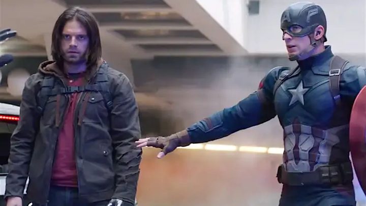 Sebastian Stan and Chris Evans in Captain America: Civil War.