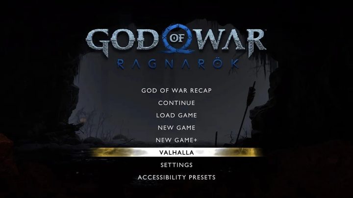 The God of War: Ragnarok main menu.