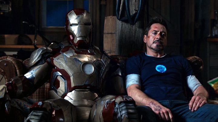 The Iron Man armor and Tony Stark share a couch in Iron Man 3.