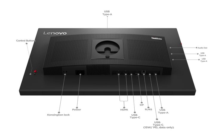 All the I/O ports on the Lenovo ThinkVision 27 3D monitor.