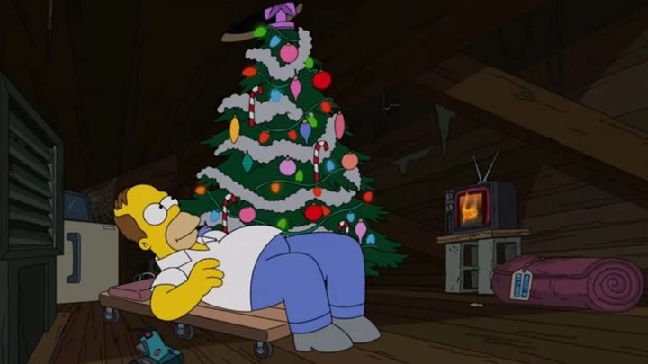 Homer spends Christmas alone on The Simpsons.