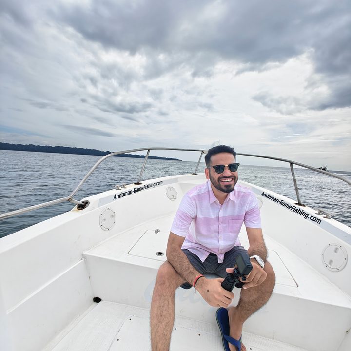 Prakhar Khanna on a speedboat.