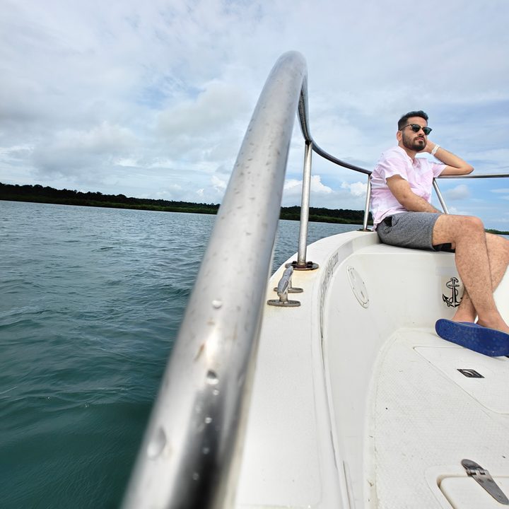 Prakhar Khanna on a speedboat.