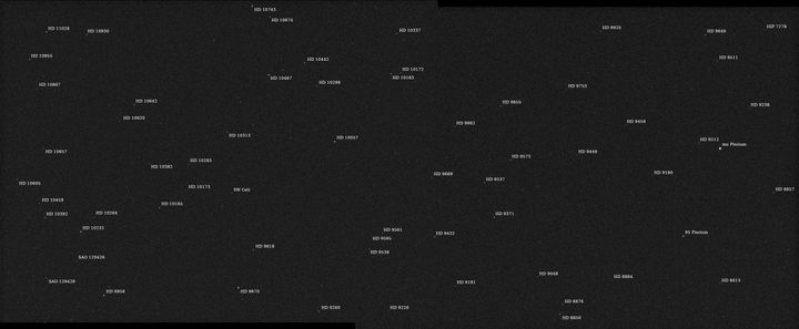 Annotated version of Psyche's first light image, with stars labeled.