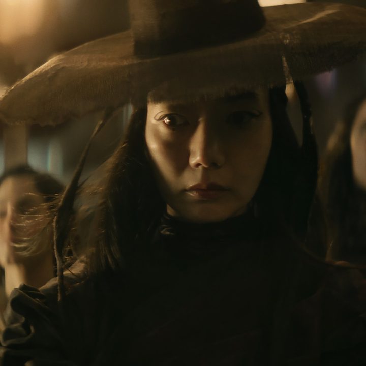 Doona Bae stands in a group of fellow heroes in a still from Rebel Moon – Part One: A Child of Fire.