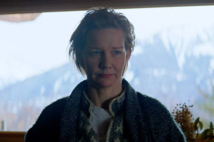 Sandra Hüller stands by a window in Anatomy of a Fall.