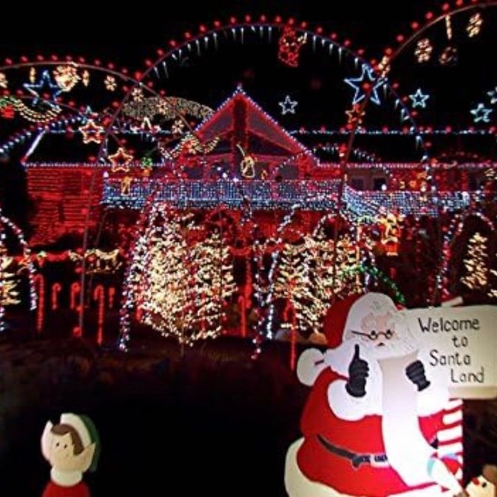 A house covered in Christmas lights.