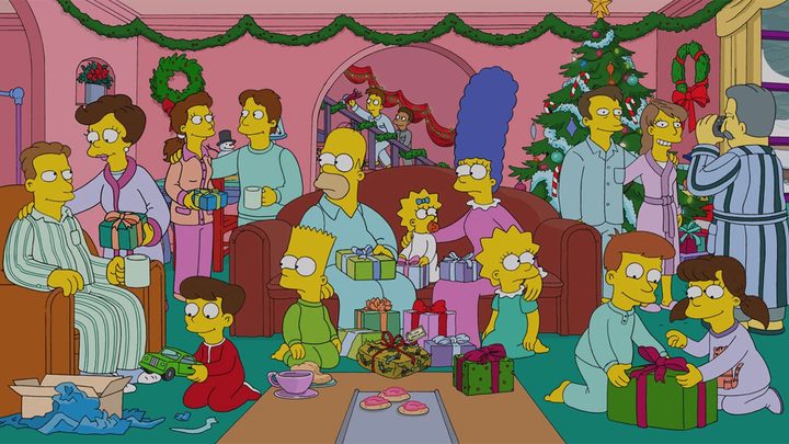 The Simpsons share their home at Christmas.
