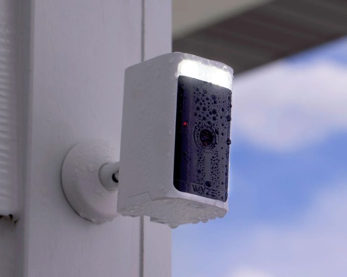 The Wyze Battery Cam Pro mounted outside on a wall.