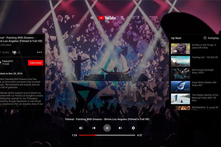 YouTube VR can show giant videos or immerse you in a 3D 360 action.