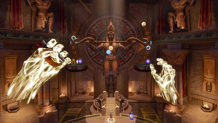 A player uses their Godly powers to balance a scale in Asgard's Wrath 2.