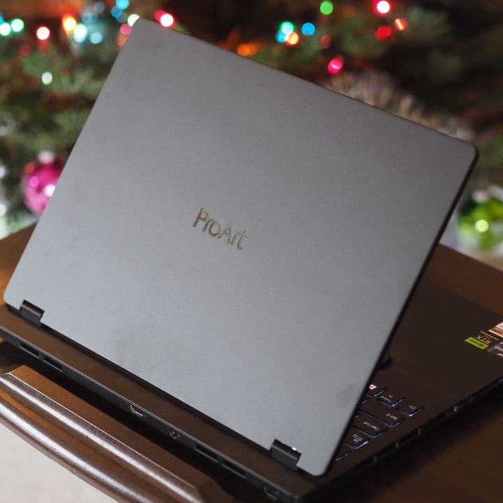 Asus ProArt Studiobook 16 OLED back view showing lid and logo.