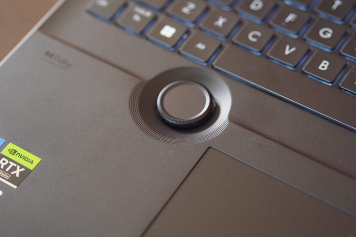 Asus ProArt Studiobook 16 OLED top down view showing Asus Dial.