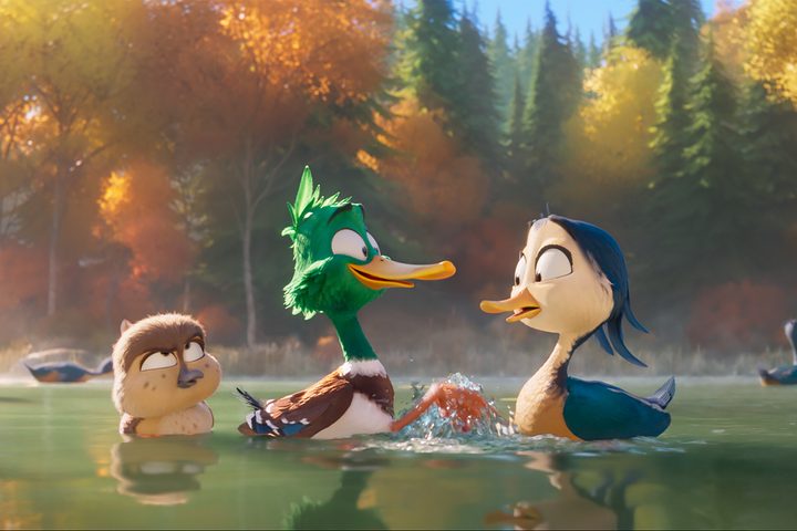 Three birds in a pond in Migration.