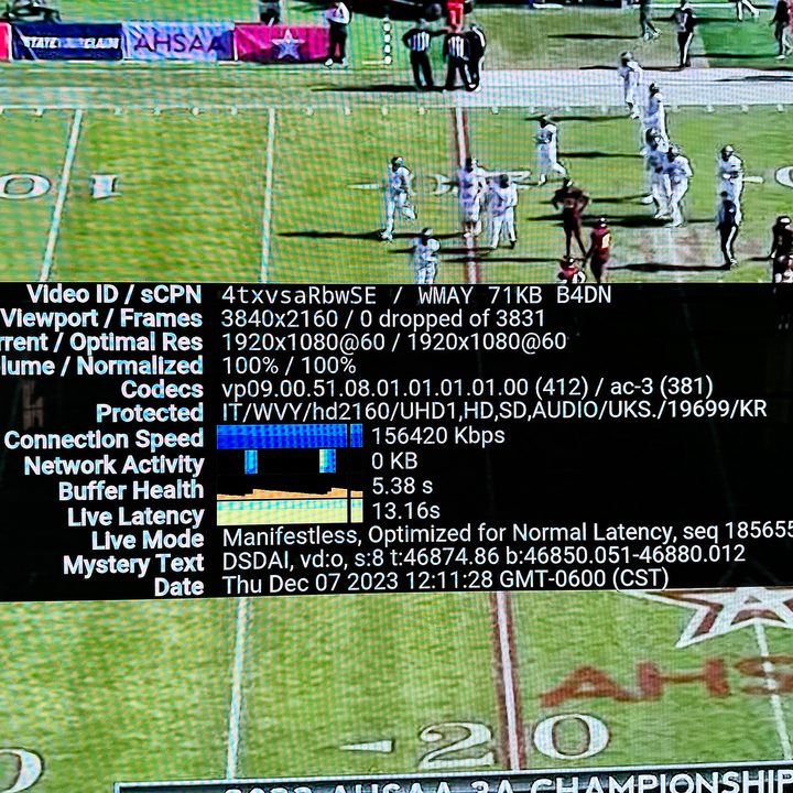 The stats for nerds on YouTube TV.