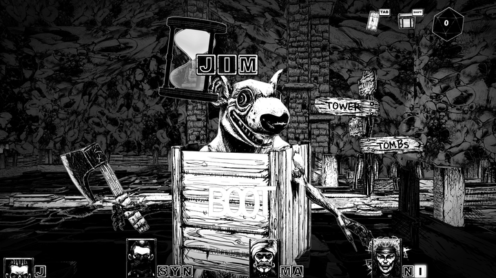 A creature in a wooden box attacks a player in Cryptmaster.