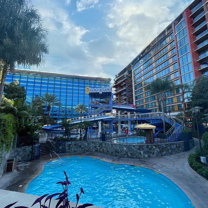 Photo of Disneyland Hotel pool area edited with Magic Editor on Google Pixel 8 Pro.