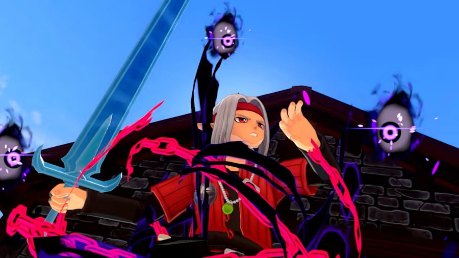 A character holds a sword in Dragon Quest Monsters: The Dark Prince.