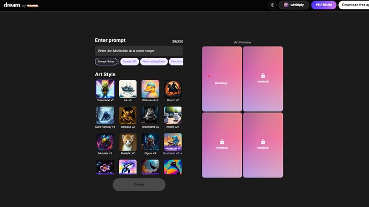 Using Dream by Wombo to make art.