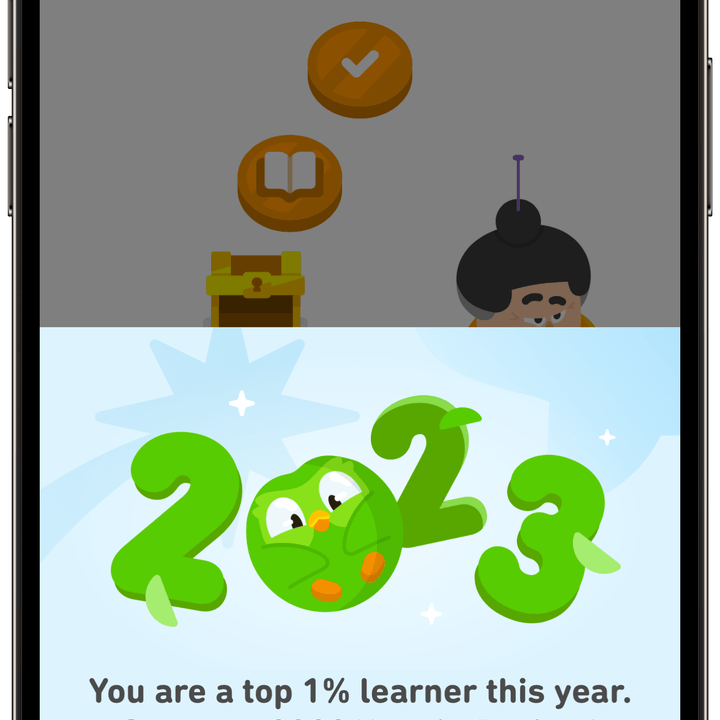 A screenshot of the Duolingo Year in Review 2023 running on an iPhone.