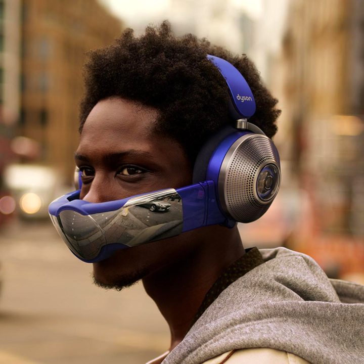 The Dyson Zone air-purifying ANC headphones on a model.