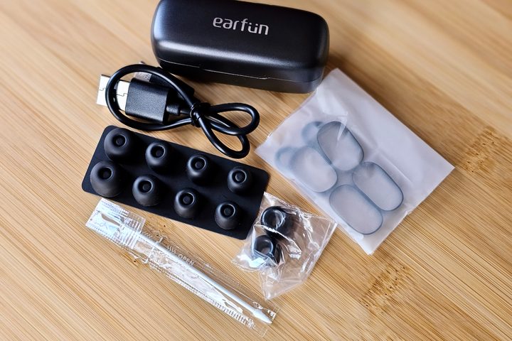 EarFun Free Pro 3 with included accessories.