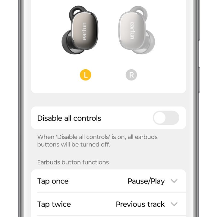EarFun app for Android (control customization).