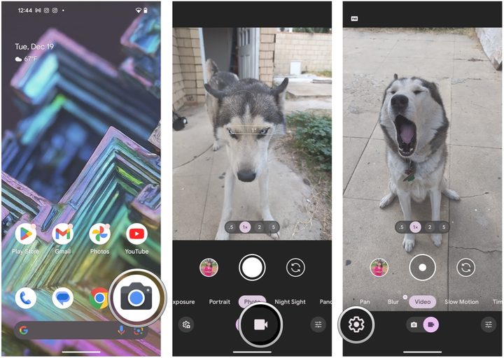 Launch the Camera app on Pixel 8 Pro, switch to Video mode, select Settings or swipe up.