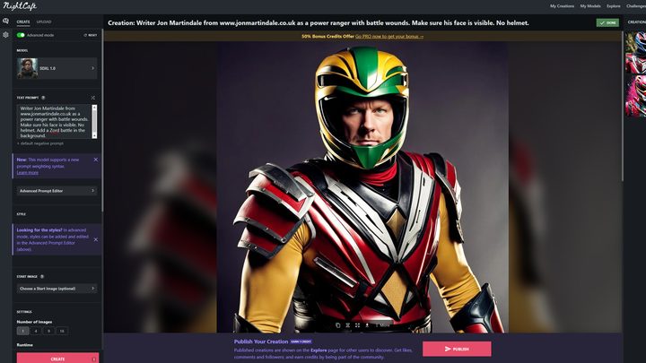 Using nightcafe to make a Jon Martindale Power Ranger.
