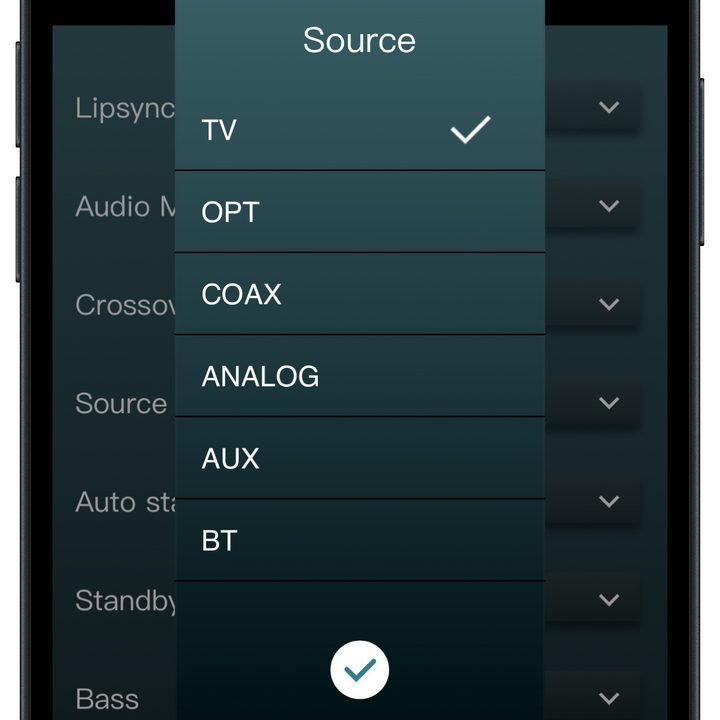 Platin Audio Milan app for iOS source settings.