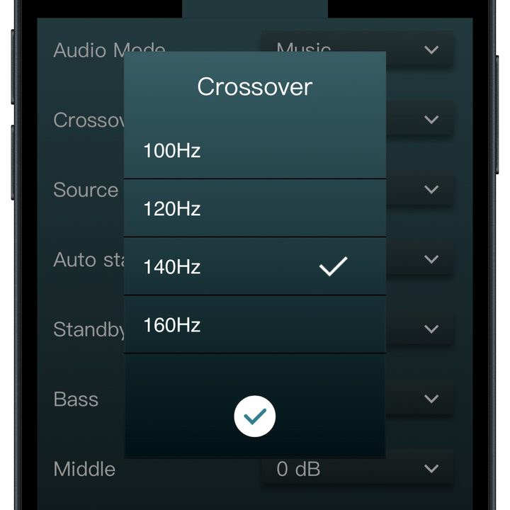Platin Audio Milan app for iOS crossover settings.
