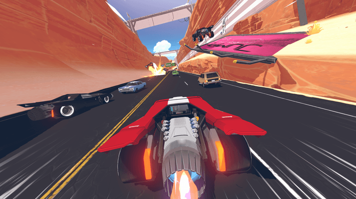A car races down a road in Resistor.