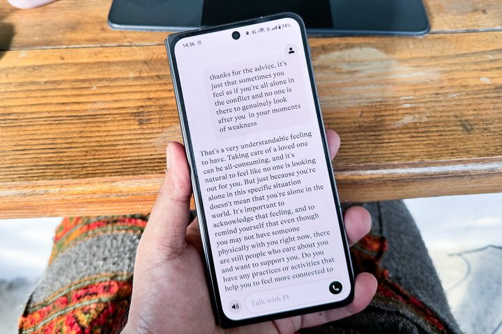 Sharing the sadness of being alone with Pi assistant on Android.
