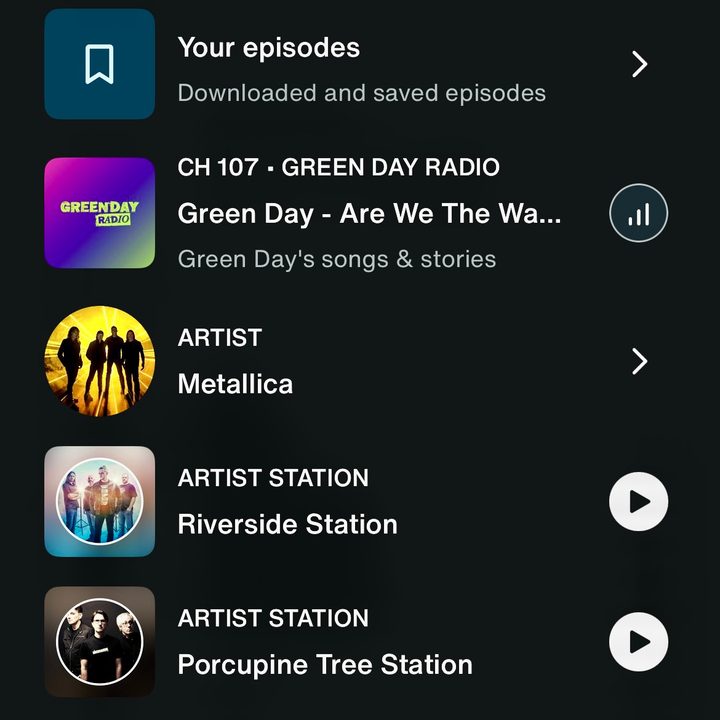 The Library screen on the SiriusXM iOS app.