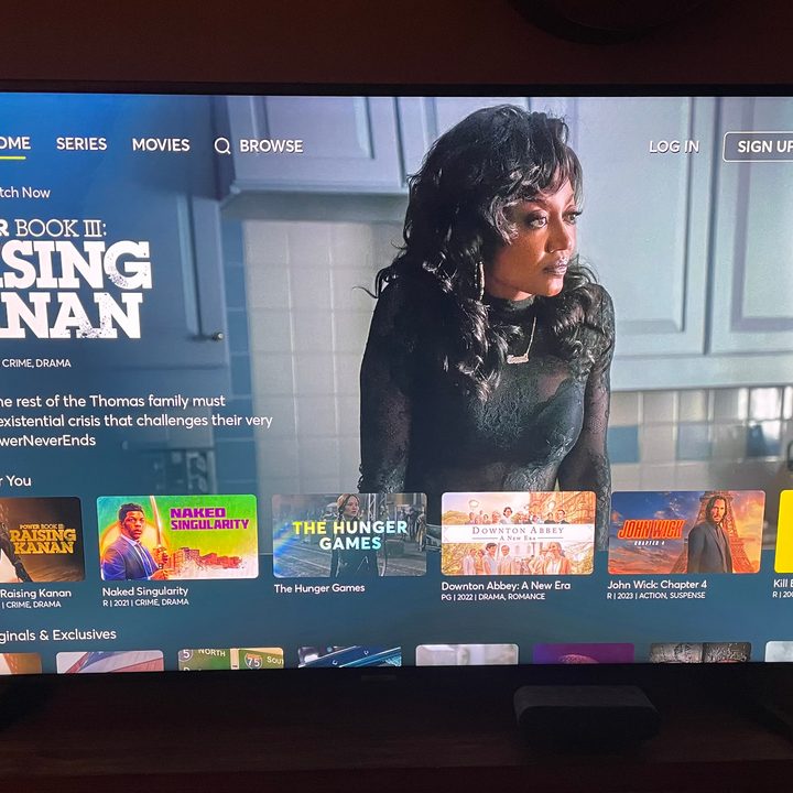 The home screen of the Starz app on a Roku streaming device.