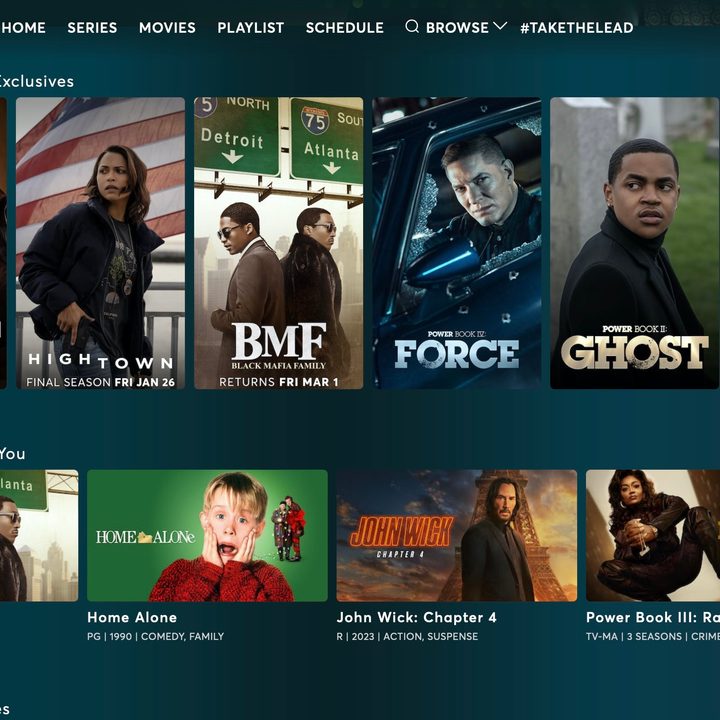The Starz website home screen.