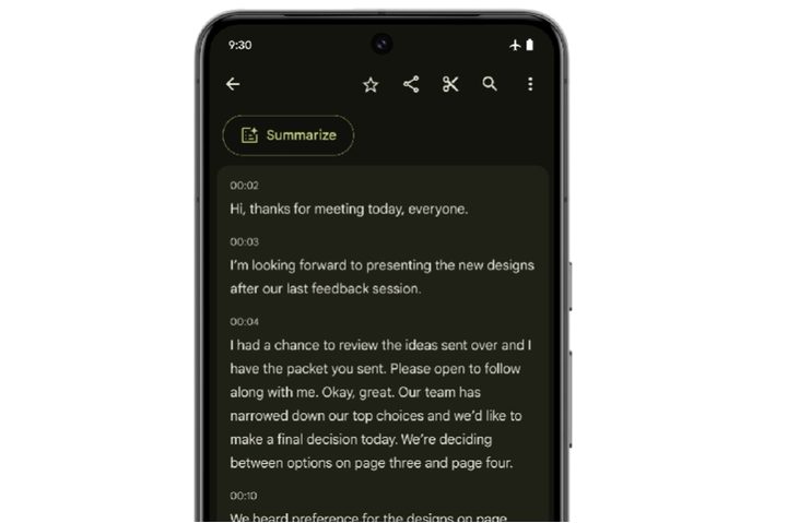 Summarizer feature in Google Recorder app.