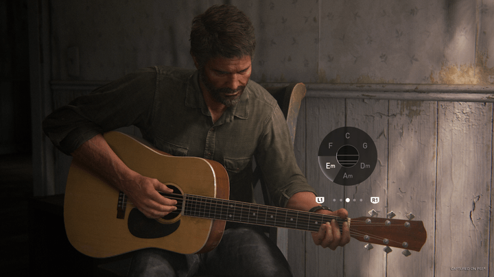Joel play guitar in The Last of Us Part 2 Remastered.