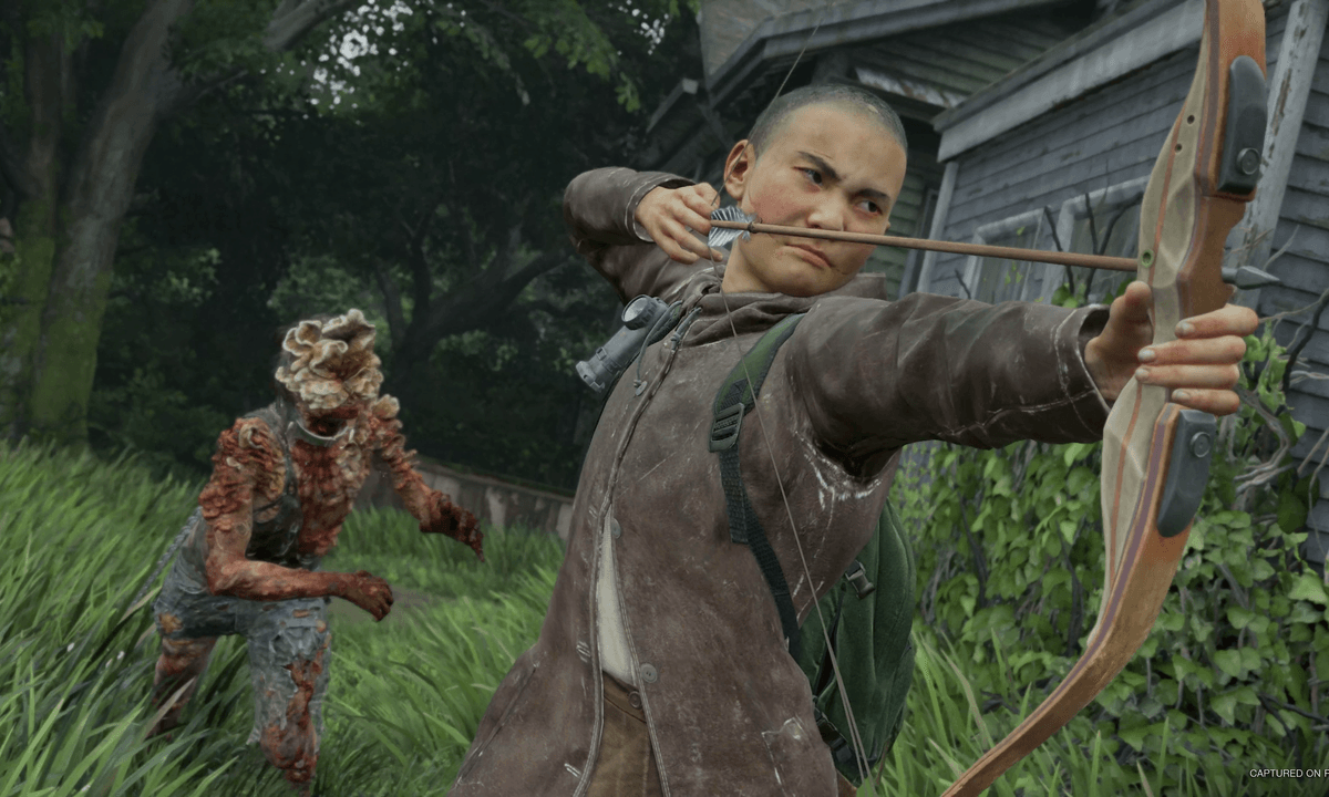 Lev draws a bow in The Last of Us Part 2 Remastered.