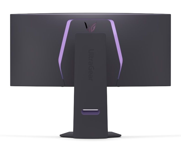 A product rendering of the back of the LG OLED gaming monitor on a white background.