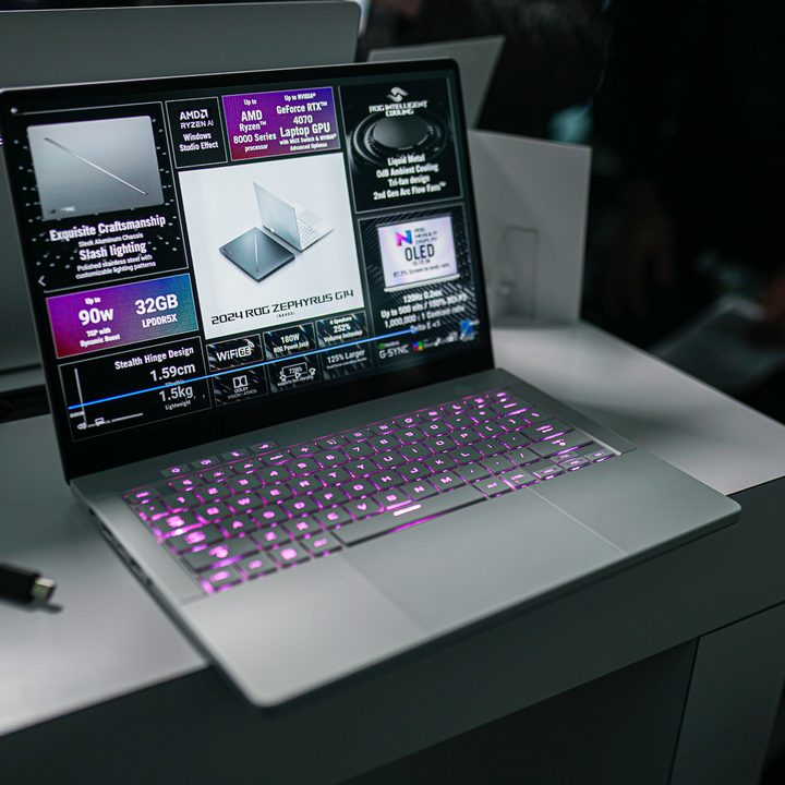 The 2024 Asus ROG Zephyrus G14 sitting on a table.