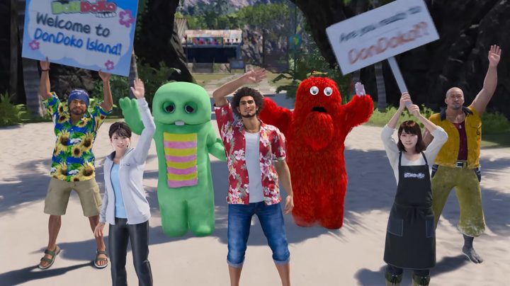 Ichiban and mascots on dondoko island.