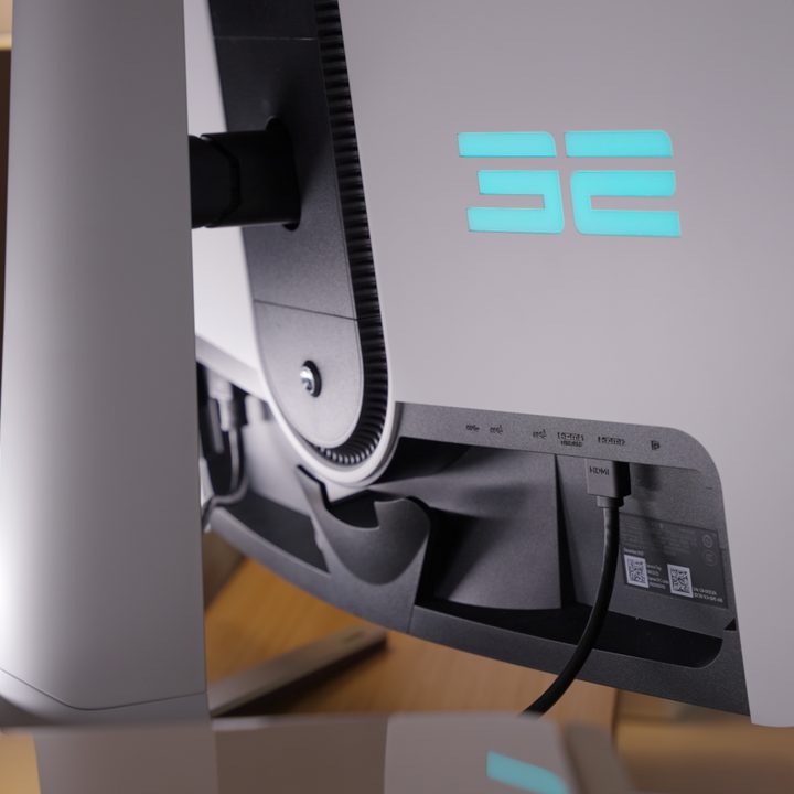 The ports on the back of the Alienware 32 QD-OLED.