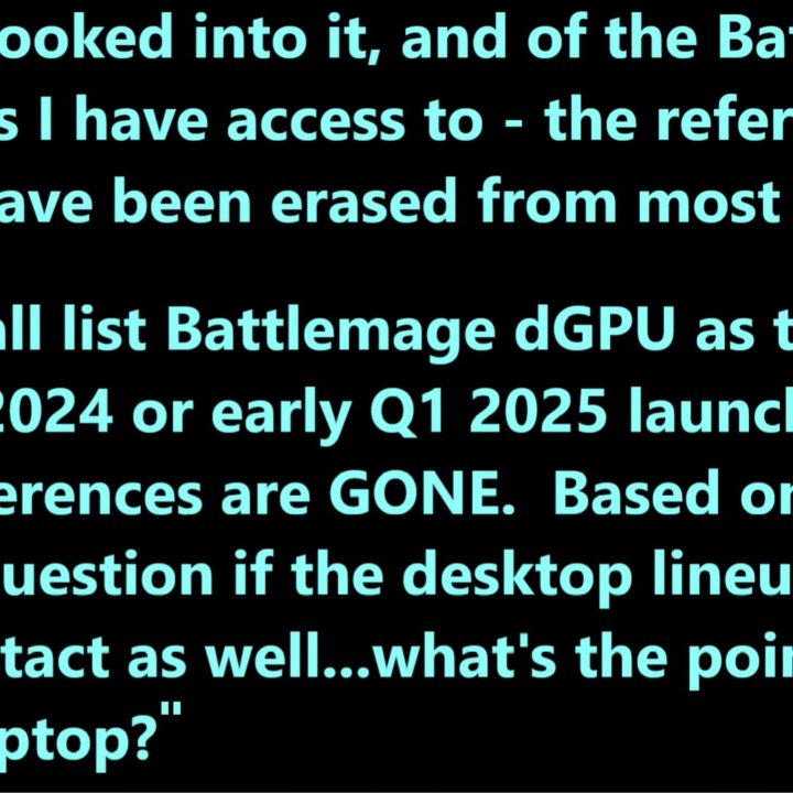 A screenshot with quotes about Intel Arc Battlemage.
