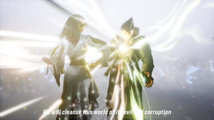 Jun touching a light to Jin in Tekken 8.