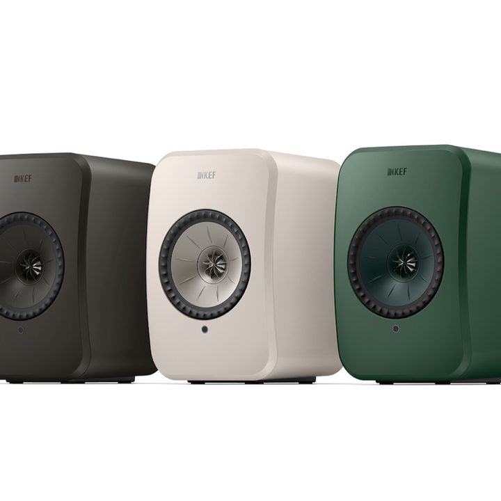 The three colors of the KEF LSX II LT speakers.