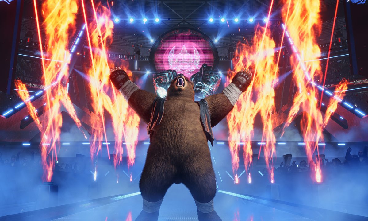 Kuma roaring during his stage entrance in Tekken 8